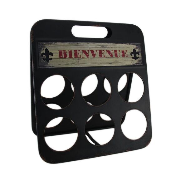 Zeckos Other - Fleur De Lis Bienvenue Distressed Metal 6 Bottle Wine Holder